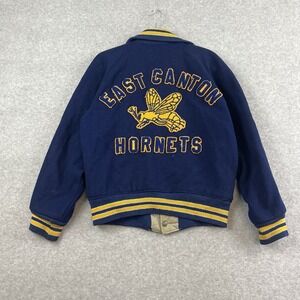 Vintage 60s 70s Varsity Jacket Blue Yellow Hornets Canton OH Bee‎ Wool Men's M
